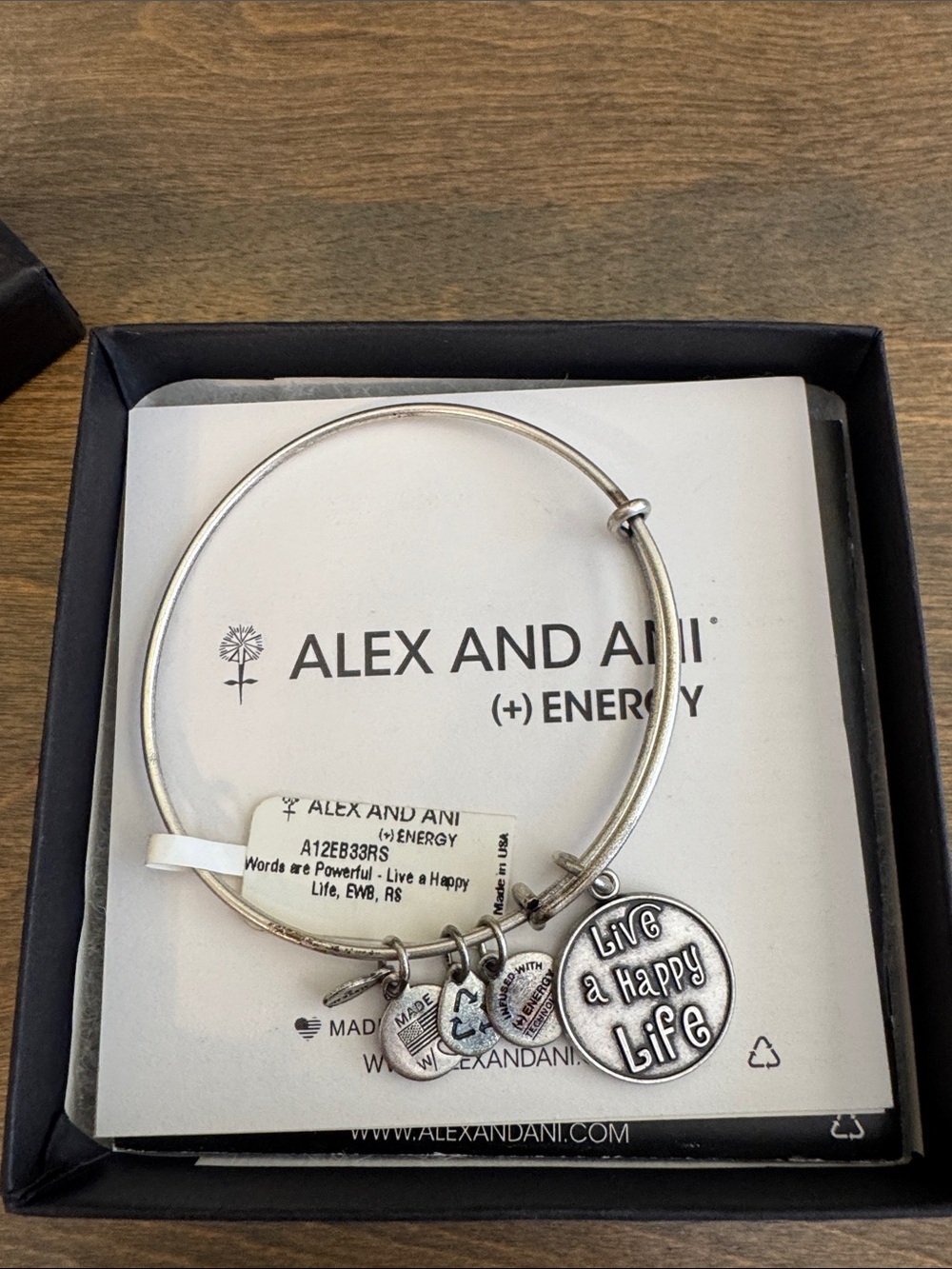 Alex and Ani Silver 'Live a Happy Life' Charm Bangle